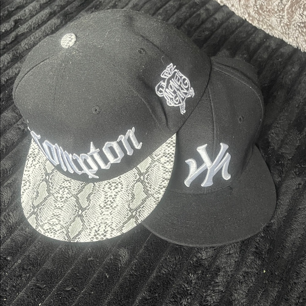 Black and White Snapback Hat with Snake Print Brim